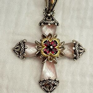 Barbara Bixby Pink/Rhodolite 18k/925 SS Cross Pendant Enhancer